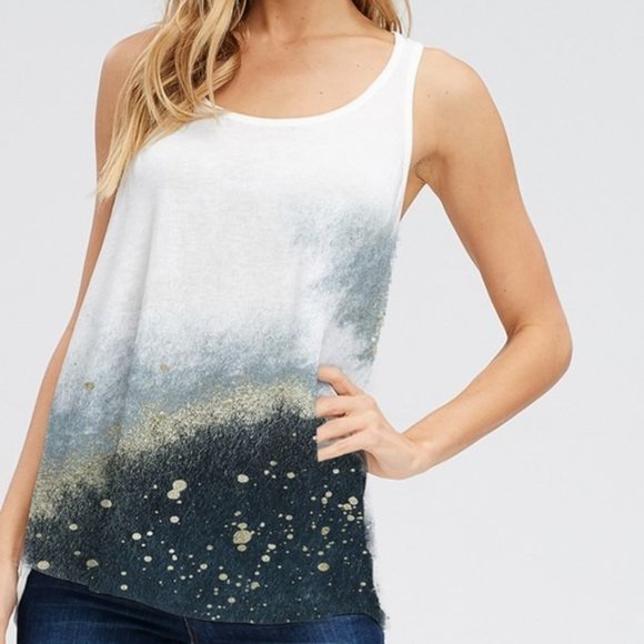 Racerback Tank with Gold Paint Splatter - Picture 2 of 4